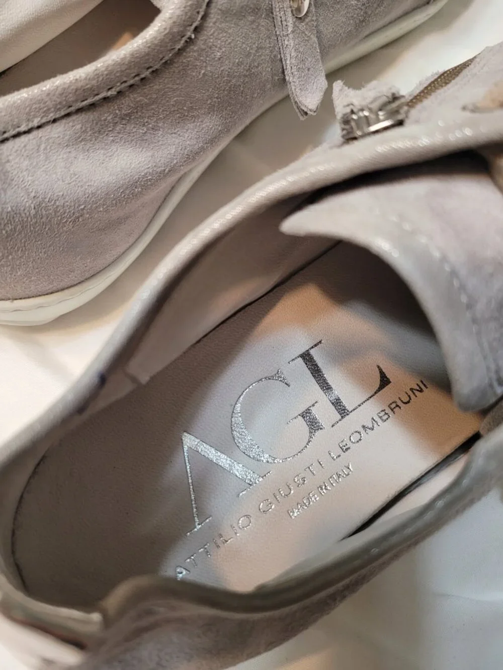 AGL, Silver Metallic Cap Toe Zip Gray Sneaker size 8/38 Made in Italy